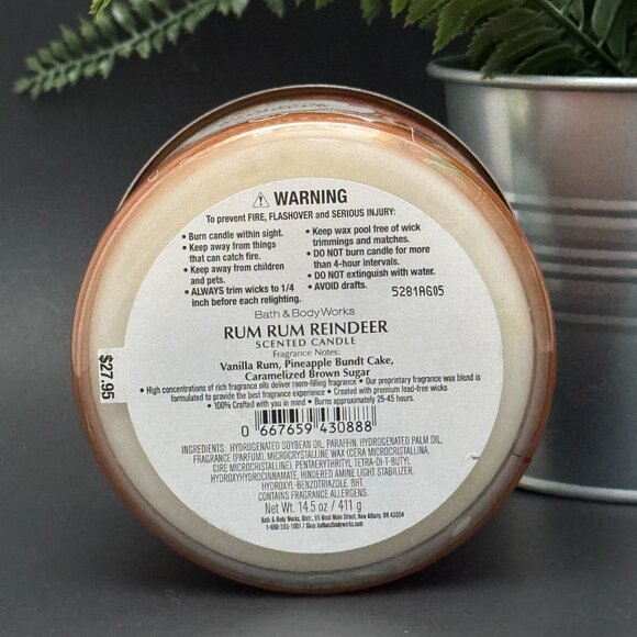 BBW Rum Rum Reindeer Bath & Body Works 3 Wick Candle - Picture 9 of 10